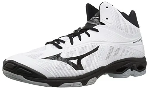 Mizuno Wave Lightning Z4 Mid Volleyball Shoes, White/Black, Men's 10 D US