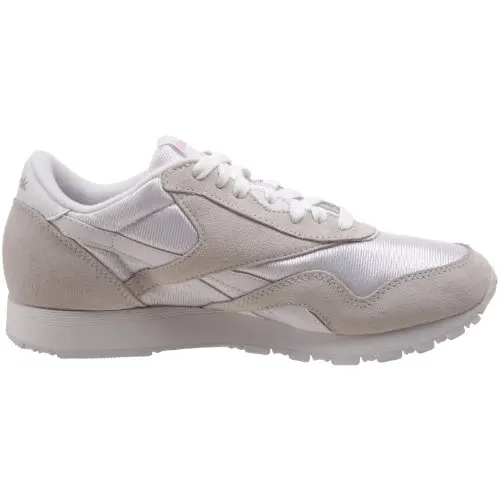Reebok Women's Classic Nylon Leather, White/Light Grey, 8.5 M US