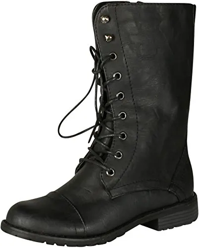 Nature Breeze Women Lug-11 Boots,Black Pu,10