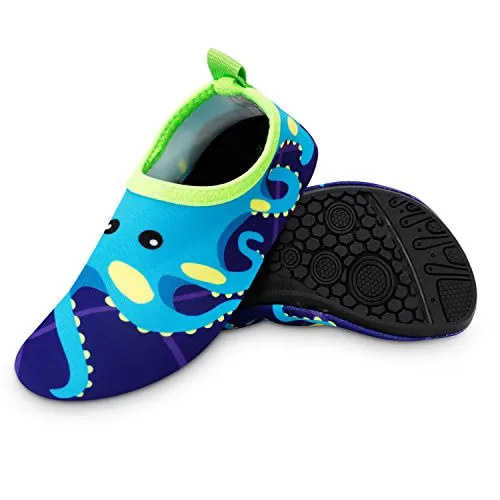 Bigib Toddler Kids Swim Water Shoes Quick Dry Non-Slip Water Skin Barefoot Sports Shoes Aqua Socks for Boys Girls Toddler, Blue Octopus, 8 Toddler