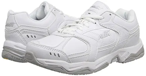 AVIA Women's Avi Union Service Shoe, White/Chrome Silver/Steel Grey, 9 B(M) US