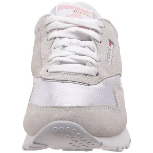 Reebok Women's Classic Nylon Leather, White/Light Grey, 8.5 M US