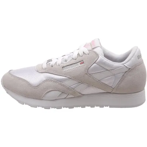 Reebok Women's Classic Nylon Leather, White/Light Grey, 8.5 M US