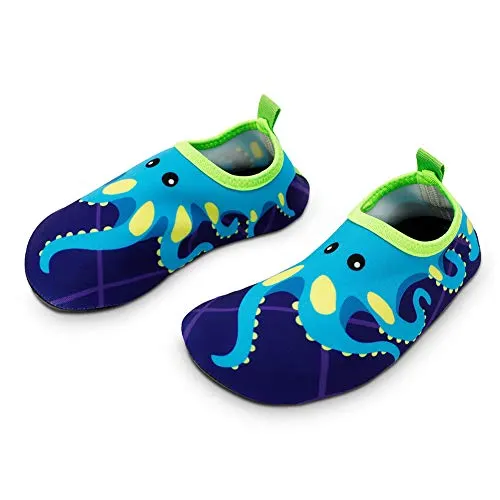 Bigib Toddler Kids Swim Water Shoes Quick Dry Non-Slip Water Skin Barefoot Sports Shoes Aqua Socks for Boys Girls Toddler, Blue Octopus, 8 Toddler