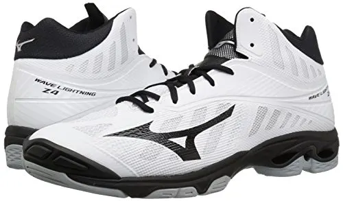 Mizuno Wave Lightning Z4 Mid Volleyball Shoes, White/Black, Men's 10 D US