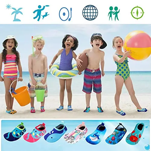 Bigib Toddler Kids Swim Water Shoes Quick Dry Non-Slip Water Skin Barefoot Sports Shoes Aqua Socks for Boys Girls Toddler, Blue Octopus, 8 Toddler
