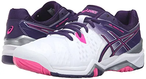 ASICS Women'S Gel-Resolution 6 Tennis Shoe, White/Parachute Purple/Hot Pink, 5 M US